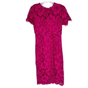 NSR Fuchsia Lace Midi Dress Sz S Floral Sheath Cocktail Party